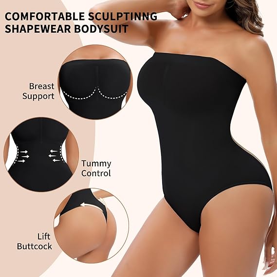 Women's Thong Strapless Sculpting Shapewear Bodysuit