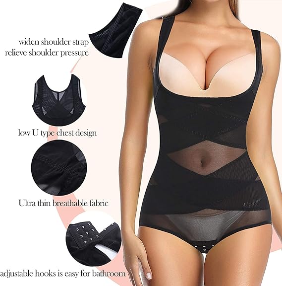 Women's Open Bust Waist Trainer Tummy Control Slimming Shapewear Bodysuit